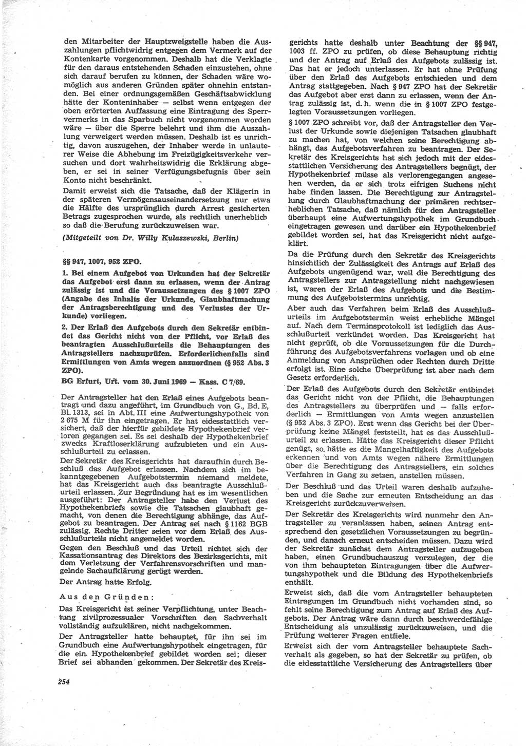 Neue Justiz (NJ), Zeitschrift für Recht und Rechtswissenschaft [Deutsche Demokratische Republik (DDR)], 24. Jahrgang 1970, Seite 254 (NJ DDR 1970, S. 254)