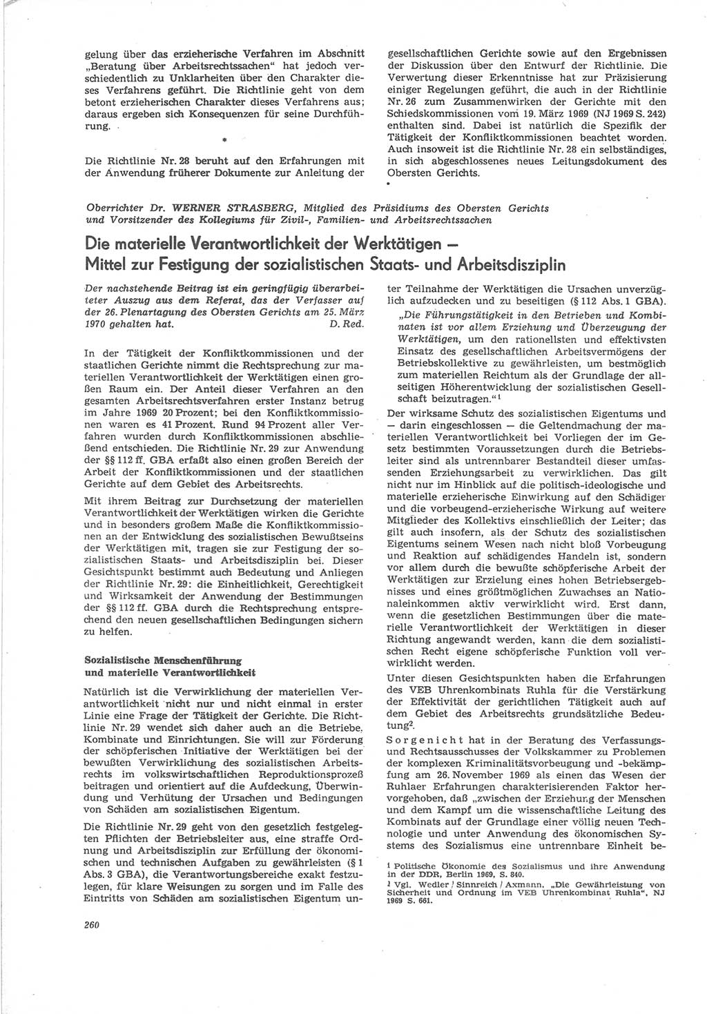 Neue Justiz (NJ), Zeitschrift für Recht und Rechtswissenschaft [Deutsche Demokratische Republik (DDR)], 24. Jahrgang 1970, Seite 260 (NJ DDR 1970, S. 260)