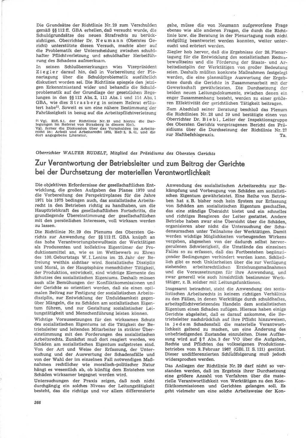 Neue Justiz (NJ), Zeitschrift für Recht und Rechtswissenschaft [Deutsche Demokratische Republik (DDR)], 24. Jahrgang 1970, Seite 266 (NJ DDR 1970, S. 266)