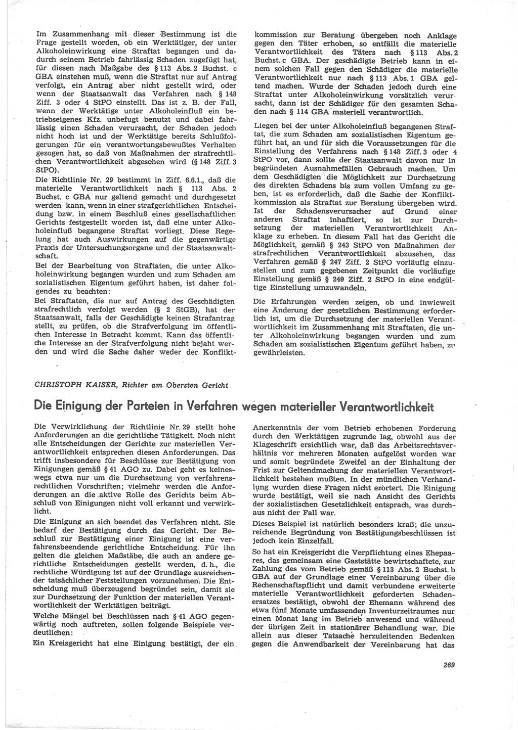 Neue Justiz (NJ), Zeitschrift für Recht und Rechtswissenschaft [Deutsche Demokratische Republik (DDR)], 24. Jahrgang 1970, Seite 269 (NJ DDR 1970, S. 269)