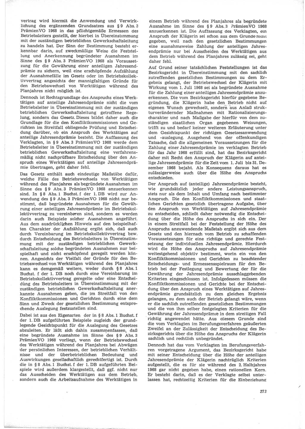 Neue Justiz (NJ), Zeitschrift für Recht und Rechtswissenschaft [Deutsche Demokratische Republik (DDR)], 24. Jahrgang 1970, Seite 273 (NJ DDR 1970, S. 273)