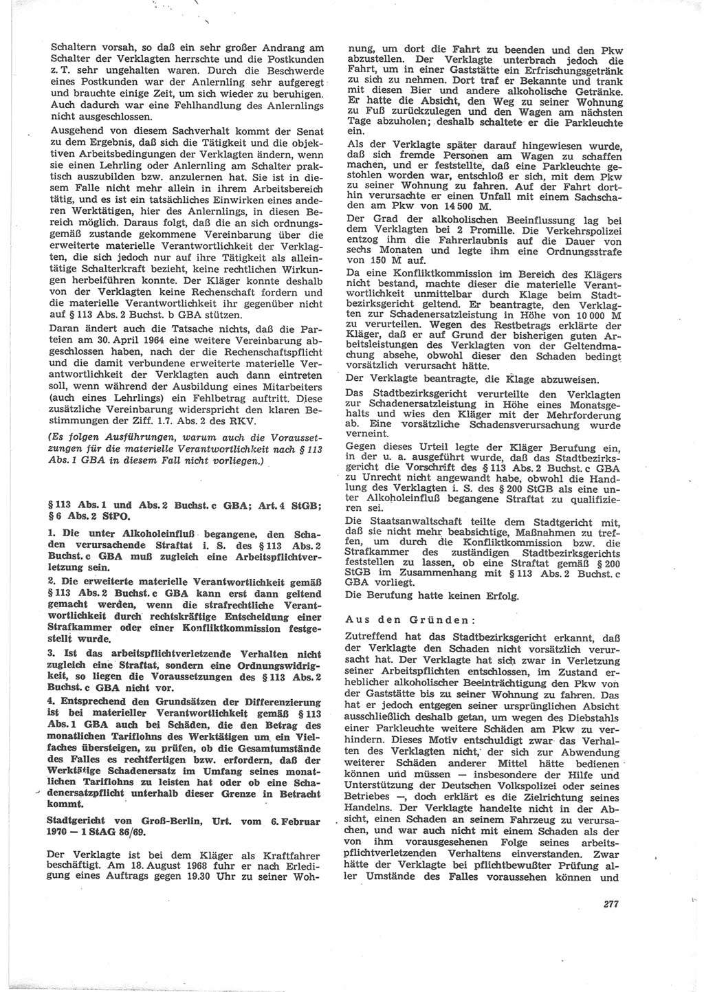 Neue Justiz (NJ), Zeitschrift für Recht und Rechtswissenschaft [Deutsche Demokratische Republik (DDR)], 24. Jahrgang 1970, Seite 277 (NJ DDR 1970, S. 277)