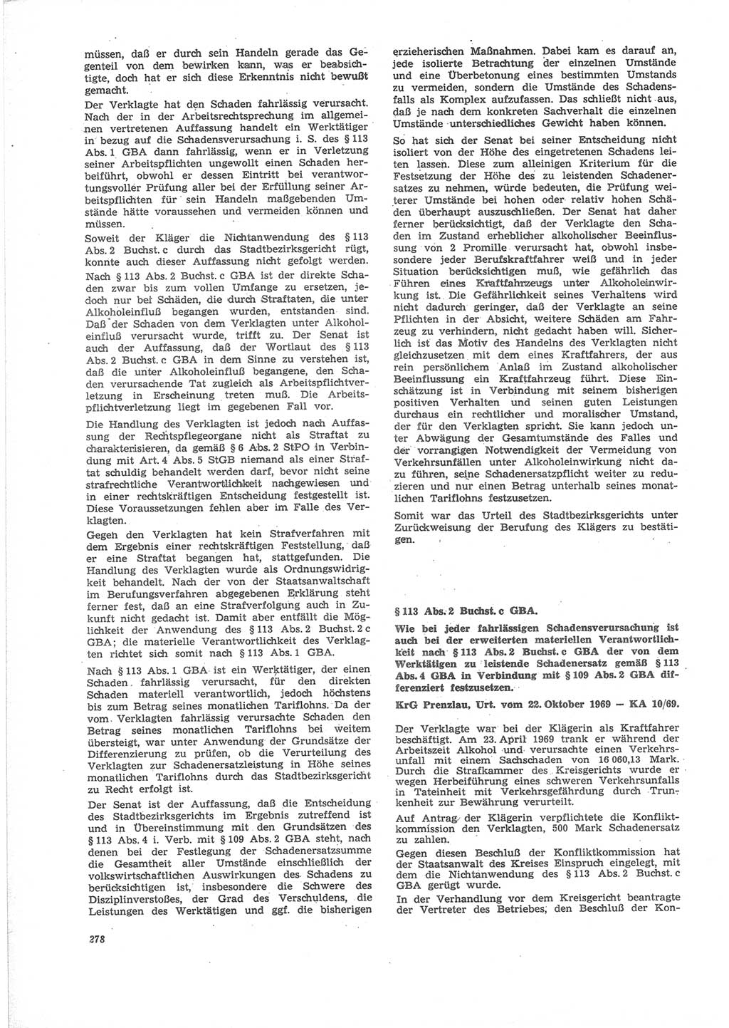 Neue Justiz (NJ), Zeitschrift für Recht und Rechtswissenschaft [Deutsche Demokratische Republik (DDR)], 24. Jahrgang 1970, Seite 278 (NJ DDR 1970, S. 278)