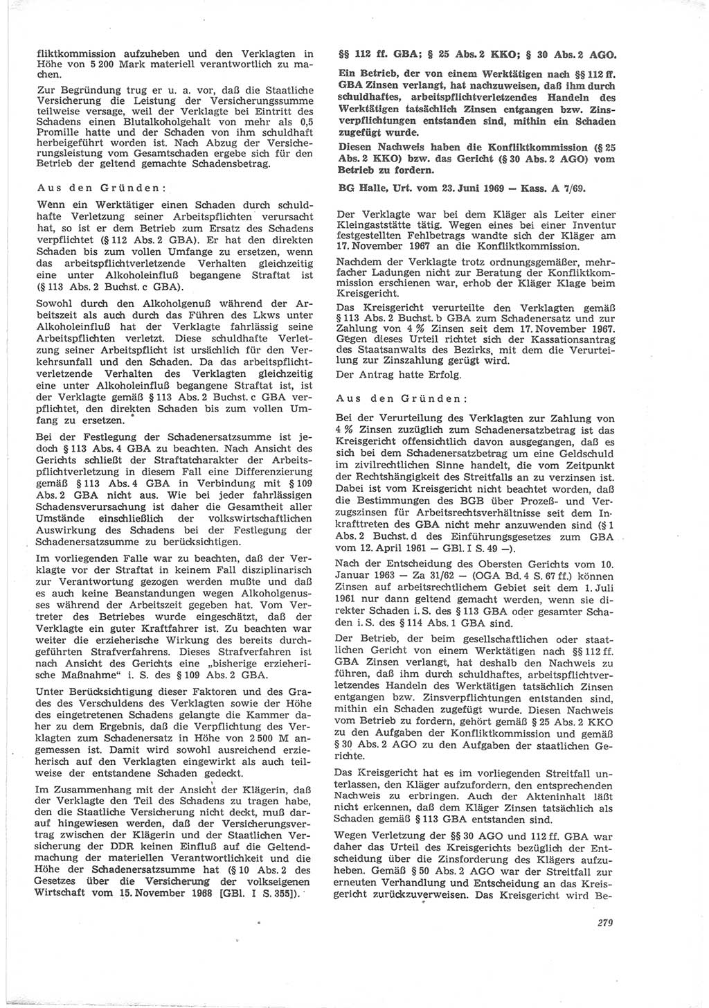 Neue Justiz (NJ), Zeitschrift für Recht und Rechtswissenschaft [Deutsche Demokratische Republik (DDR)], 24. Jahrgang 1970, Seite 279 (NJ DDR 1970, S. 279)