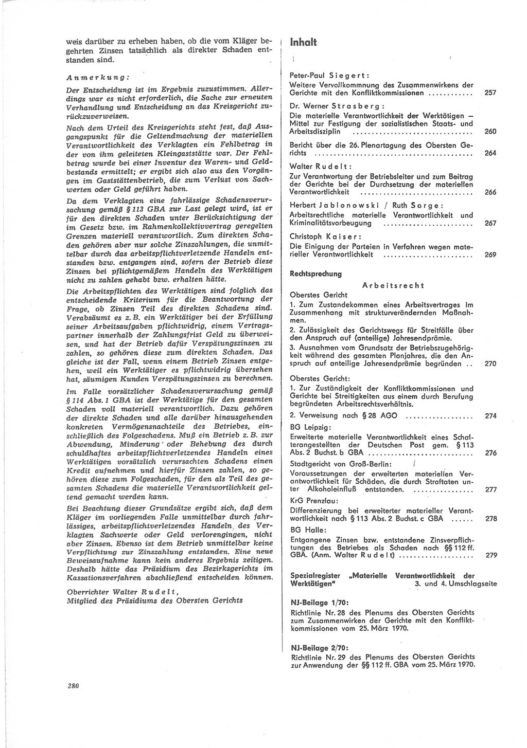 Neue Justiz (NJ), Zeitschrift für Recht und Rechtswissenschaft [Deutsche Demokratische Republik (DDR)], 24. Jahrgang 1970, Seite 280 (NJ DDR 1970, S. 280)