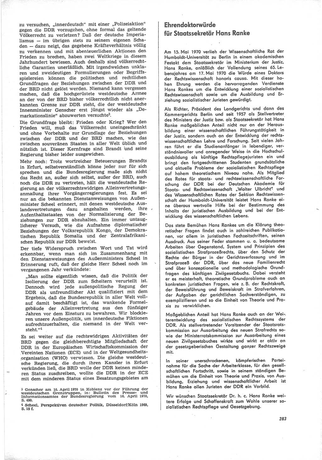 Neue Justiz (NJ), Zeitschrift für Recht und Rechtswissenschaft [Deutsche Demokratische Republik (DDR)], 24. Jahrgang 1970, Seite 283 (NJ DDR 1970, S. 283)