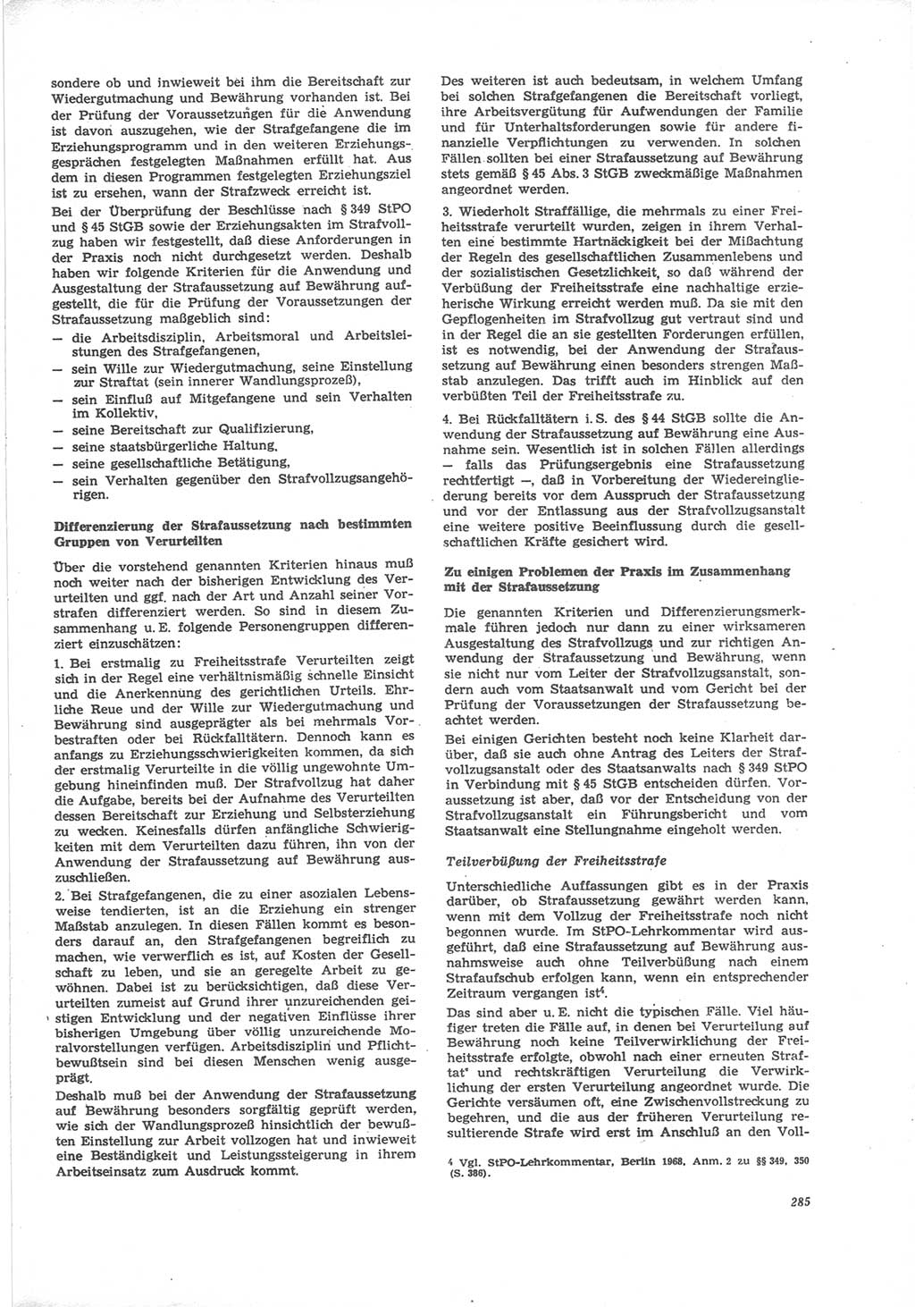 Neue Justiz (NJ), Zeitschrift für Recht und Rechtswissenschaft [Deutsche Demokratische Republik (DDR)], 24. Jahrgang 1970, Seite 285 (NJ DDR 1970, S. 285)