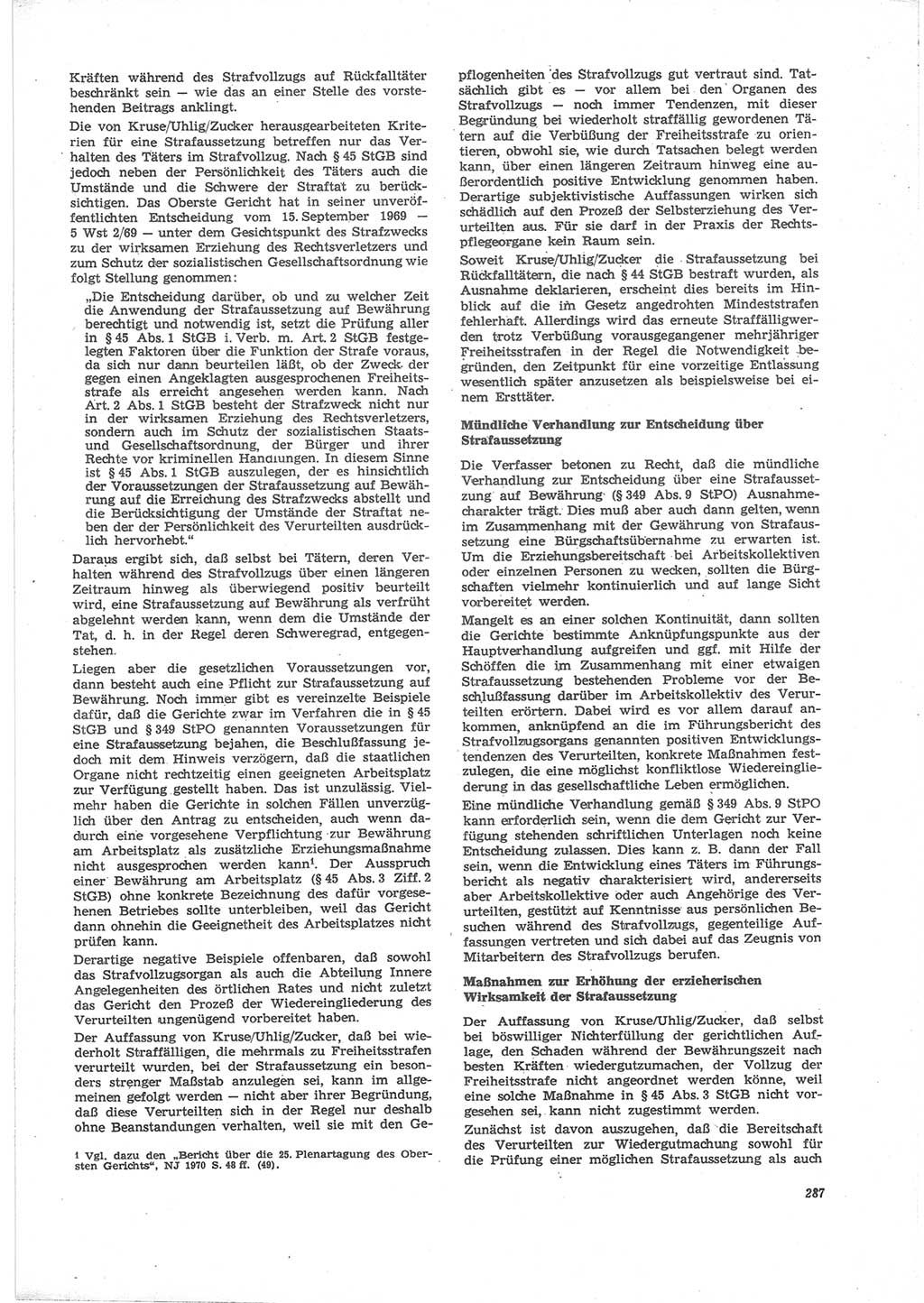 Neue Justiz (NJ), Zeitschrift für Recht und Rechtswissenschaft [Deutsche Demokratische Republik (DDR)], 24. Jahrgang 1970, Seite 287 (NJ DDR 1970, S. 287)