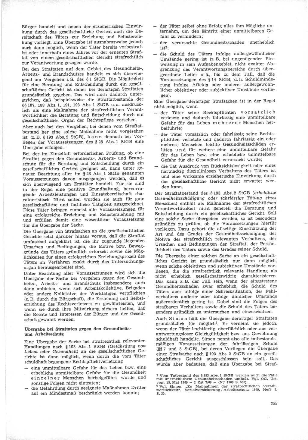 Neue Justiz (NJ), Zeitschrift für Recht und Rechtswissenschaft [Deutsche Demokratische Republik (DDR)], 24. Jahrgang 1970, Seite 289 (NJ DDR 1970, S. 289)