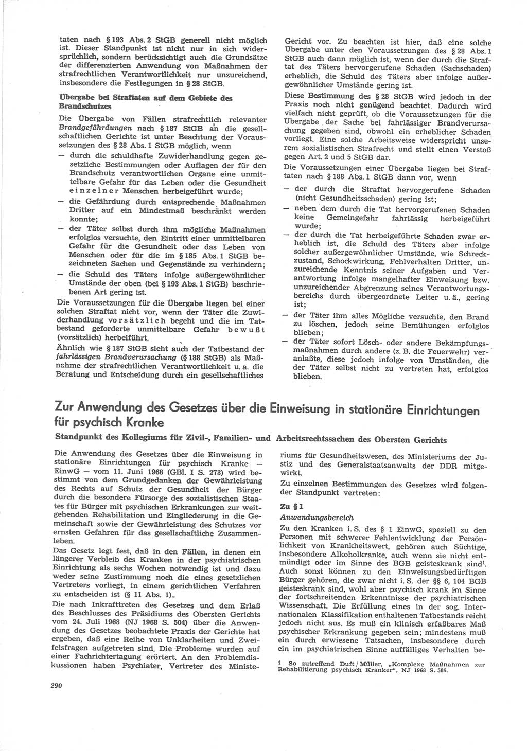 Neue Justiz (NJ), Zeitschrift für Recht und Rechtswissenschaft [Deutsche Demokratische Republik (DDR)], 24. Jahrgang 1970, Seite 290 (NJ DDR 1970, S. 290)