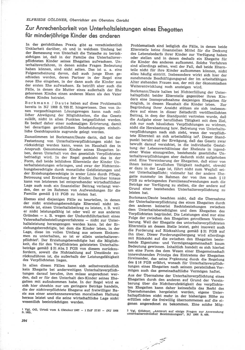 Neue Justiz (NJ), Zeitschrift für Recht und Rechtswissenschaft [Deutsche Demokratische Republik (DDR)], 24. Jahrgang 1970, Seite 294 (NJ DDR 1970, S. 294)