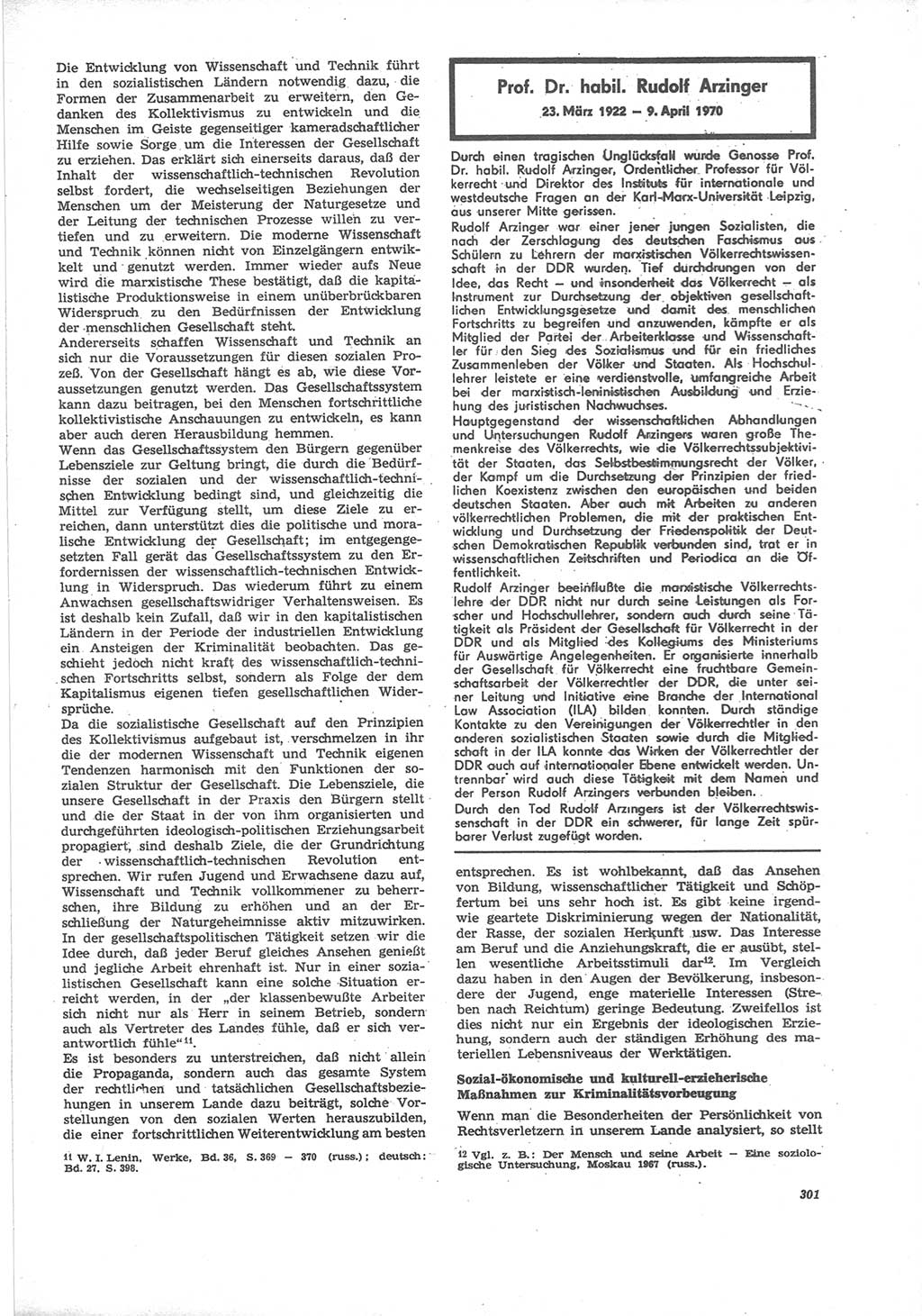 Neue Justiz (NJ), Zeitschrift für Recht und Rechtswissenschaft [Deutsche Demokratische Republik (DDR)], 24. Jahrgang 1970, Seite 301 (NJ DDR 1970, S. 301)