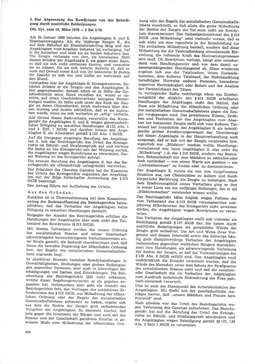 Neue Justiz (NJ), Zeitschrift für Recht und Rechtswissenschaft [Deutsche Demokratische Republik (DDR)], 24. Jahrgang 1970, Seite 304 (NJ DDR 1970, S. 304)