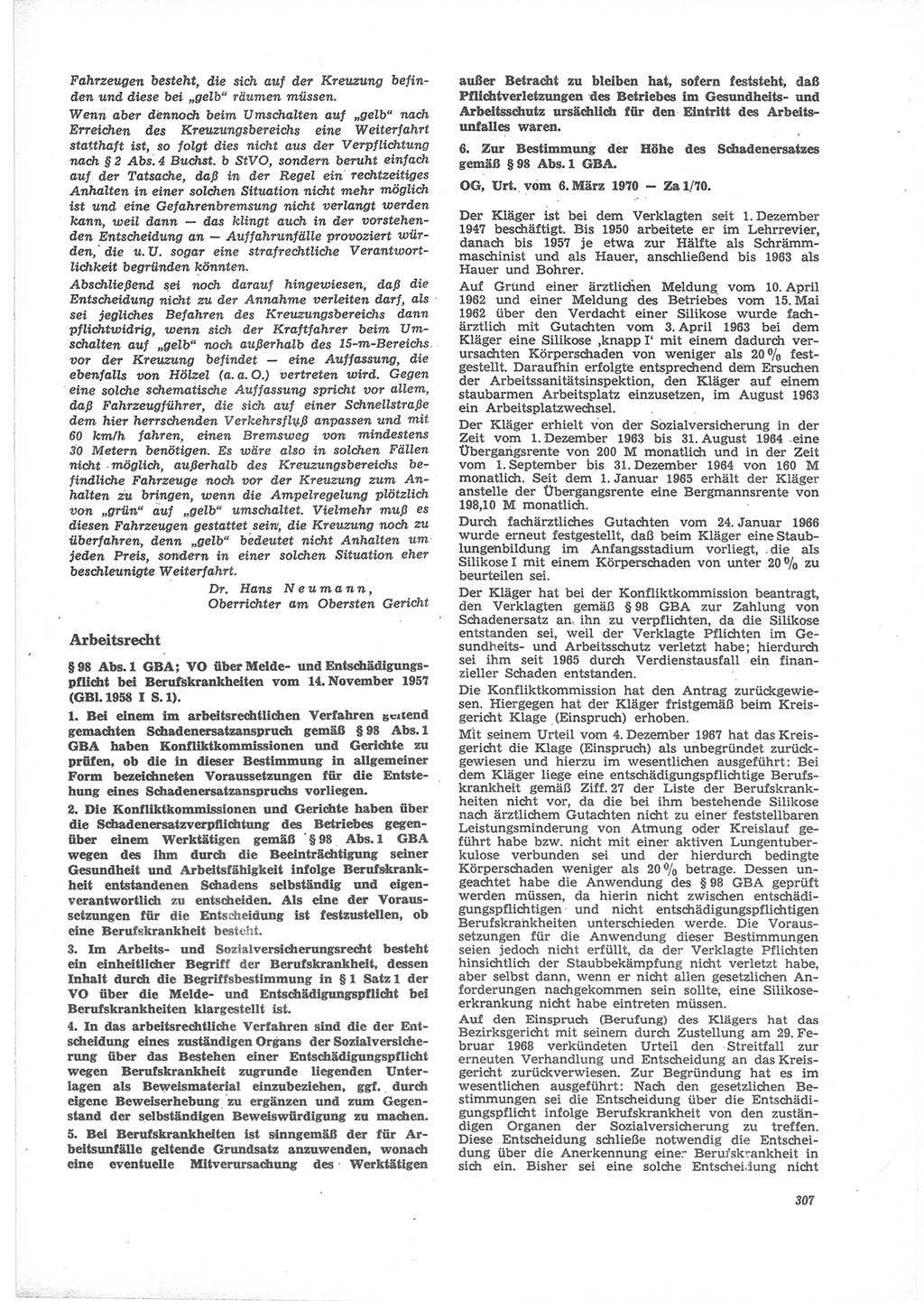 Neue Justiz (NJ), Zeitschrift für Recht und Rechtswissenschaft [Deutsche Demokratische Republik (DDR)], 24. Jahrgang 1970, Seite 307 (NJ DDR 1970, S. 307)