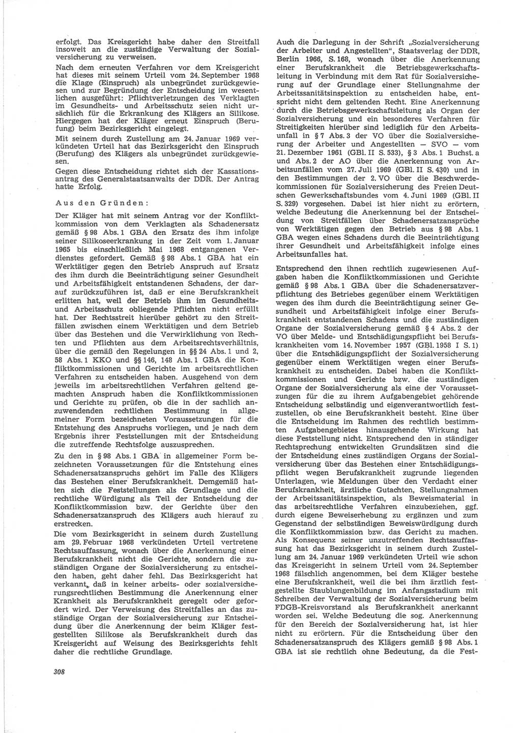 Neue Justiz (NJ), Zeitschrift für Recht und Rechtswissenschaft [Deutsche Demokratische Republik (DDR)], 24. Jahrgang 1970, Seite 308 (NJ DDR 1970, S. 308)