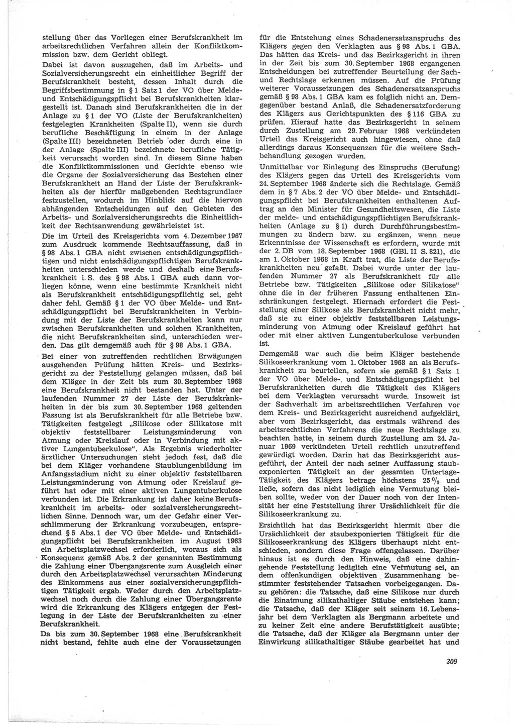 Neue Justiz (NJ), Zeitschrift für Recht und Rechtswissenschaft [Deutsche Demokratische Republik (DDR)], 24. Jahrgang 1970, Seite 309 (NJ DDR 1970, S. 309)