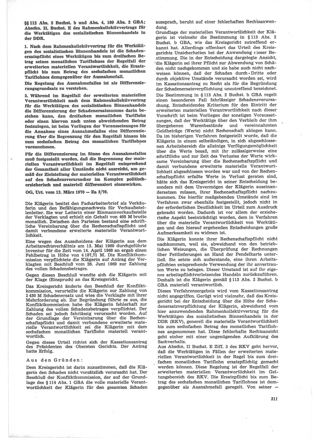 Neue Justiz (NJ), Zeitschrift für Recht und Rechtswissenschaft [Deutsche Demokratische Republik (DDR)], 24. Jahrgang 1970, Seite 311 (NJ DDR 1970, S. 311)