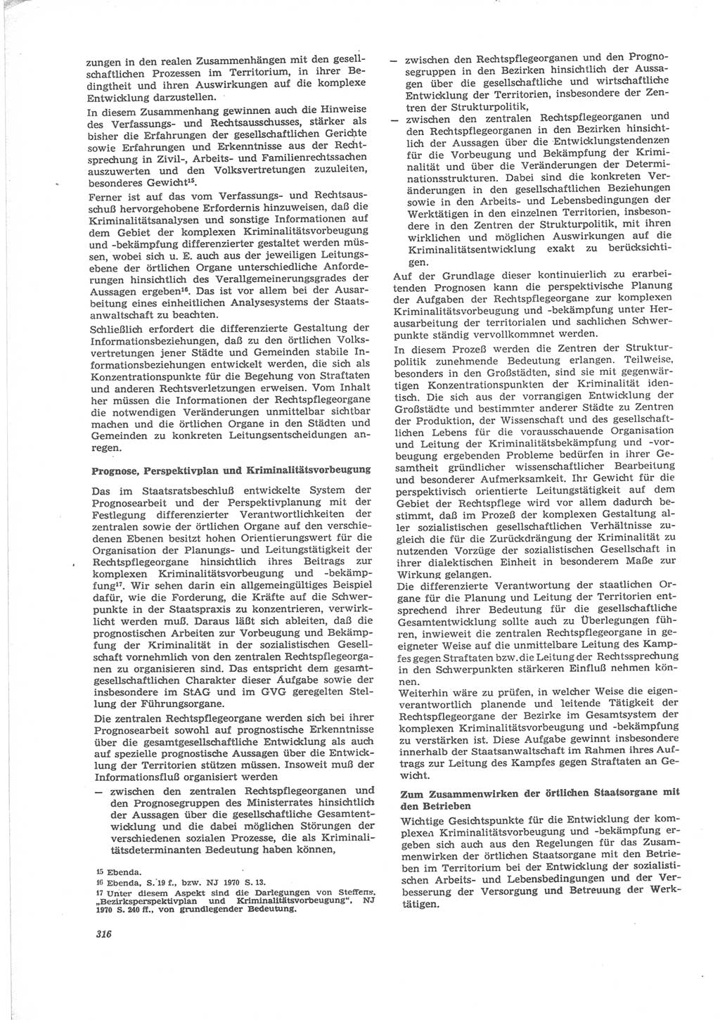Neue Justiz (NJ), Zeitschrift für Recht und Rechtswissenschaft [Deutsche Demokratische Republik (DDR)], 24. Jahrgang 1970, Seite 316 (NJ DDR 1970, S. 316)