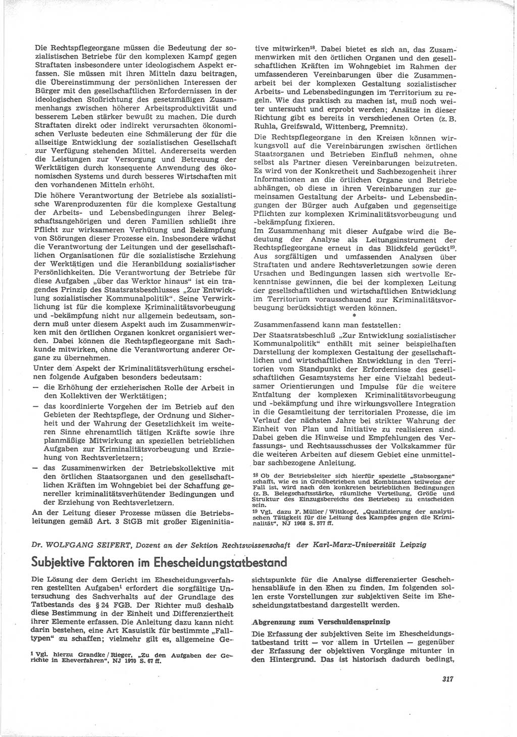 Neue Justiz (NJ), Zeitschrift für Recht und Rechtswissenschaft [Deutsche Demokratische Republik (DDR)], 24. Jahrgang 1970, Seite 317 (NJ DDR 1970, S. 317)