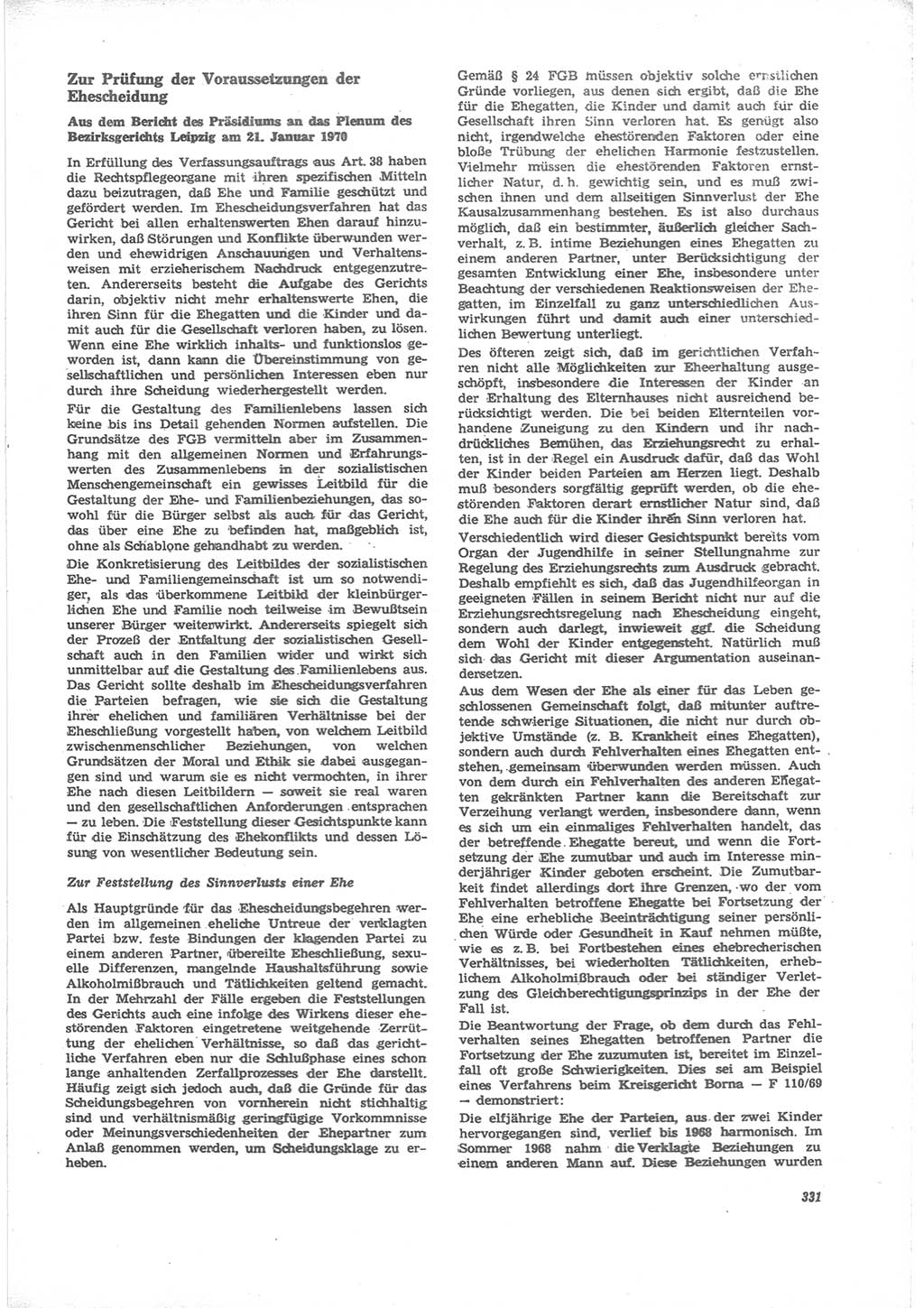 Neue Justiz (NJ), Zeitschrift für Recht und Rechtswissenschaft [Deutsche Demokratische Republik (DDR)], 24. Jahrgang 1970, Seite 331 (NJ DDR 1970, S. 331)