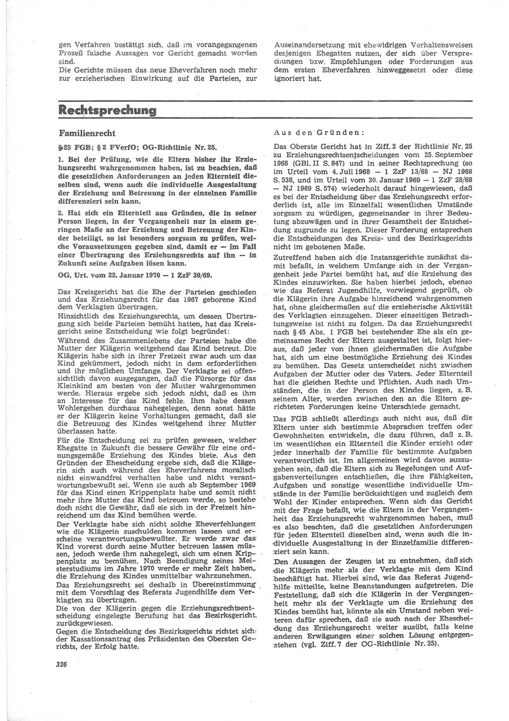 Neue Justiz (NJ), Zeitschrift für Recht und Rechtswissenschaft [Deutsche Demokratische Republik (DDR)], 24. Jahrgang 1970, Seite 336 (NJ DDR 1970, S. 336)
