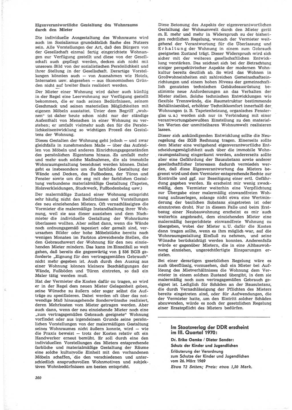 Neue Justiz (NJ), Zeitschrift für Recht und Rechtswissenschaft [Deutsche Demokratische Republik (DDR)], 24. Jahrgang 1970, Seite 360 (NJ DDR 1970, S. 360)