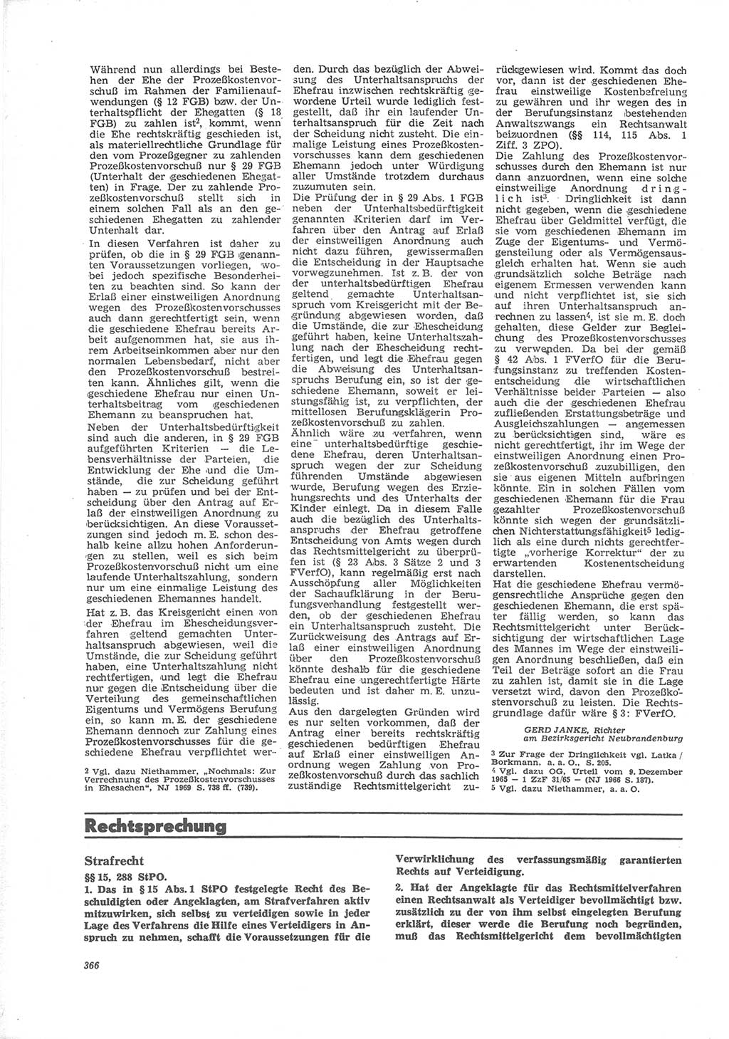 Neue Justiz (NJ), Zeitschrift für Recht und Rechtswissenschaft [Deutsche Demokratische Republik (DDR)], 24. Jahrgang 1970, Seite 366 (NJ DDR 1970, S. 366)