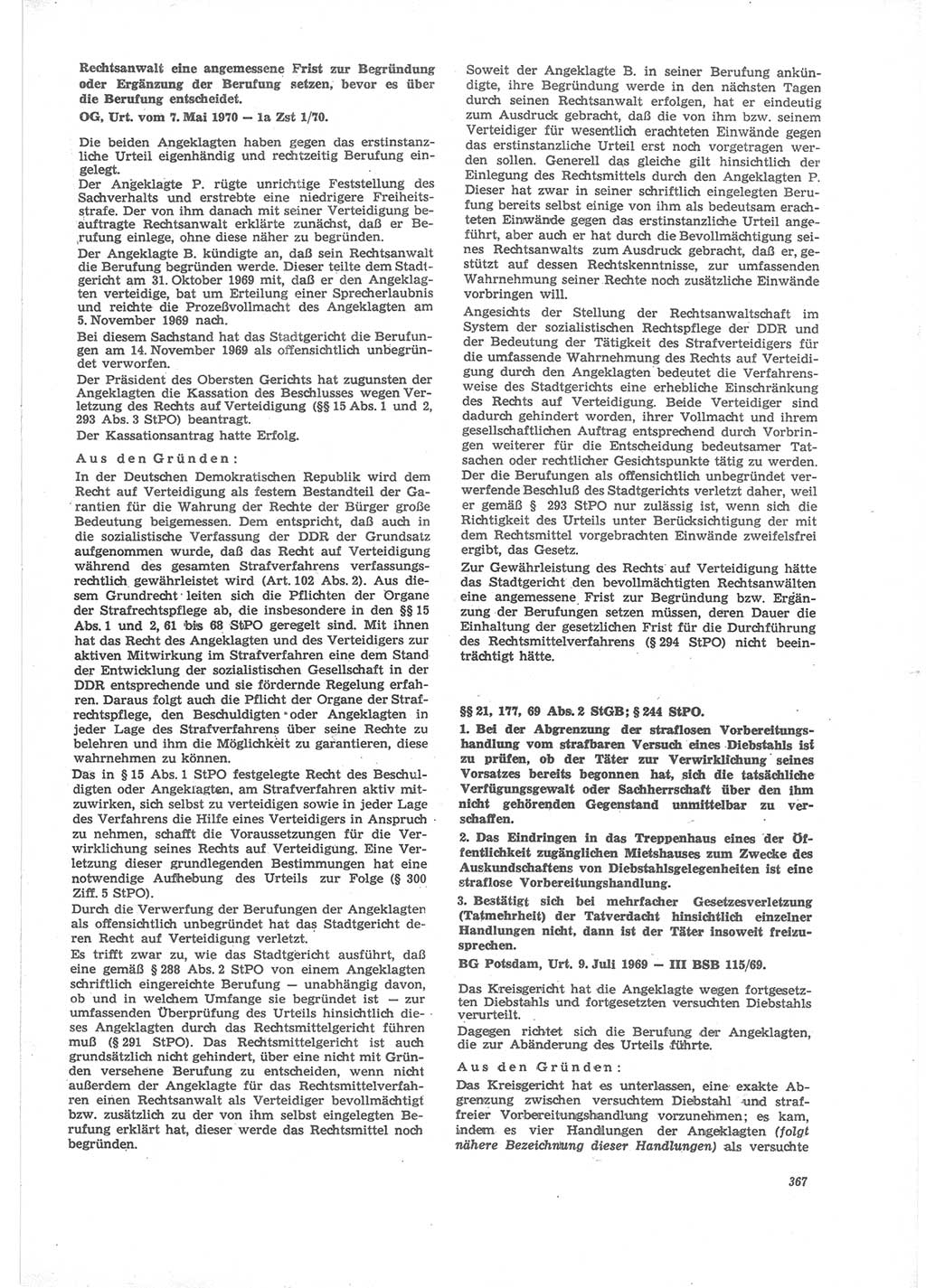 Neue Justiz (NJ), Zeitschrift für Recht und Rechtswissenschaft [Deutsche Demokratische Republik (DDR)], 24. Jahrgang 1970, Seite 367 (NJ DDR 1970, S. 367)