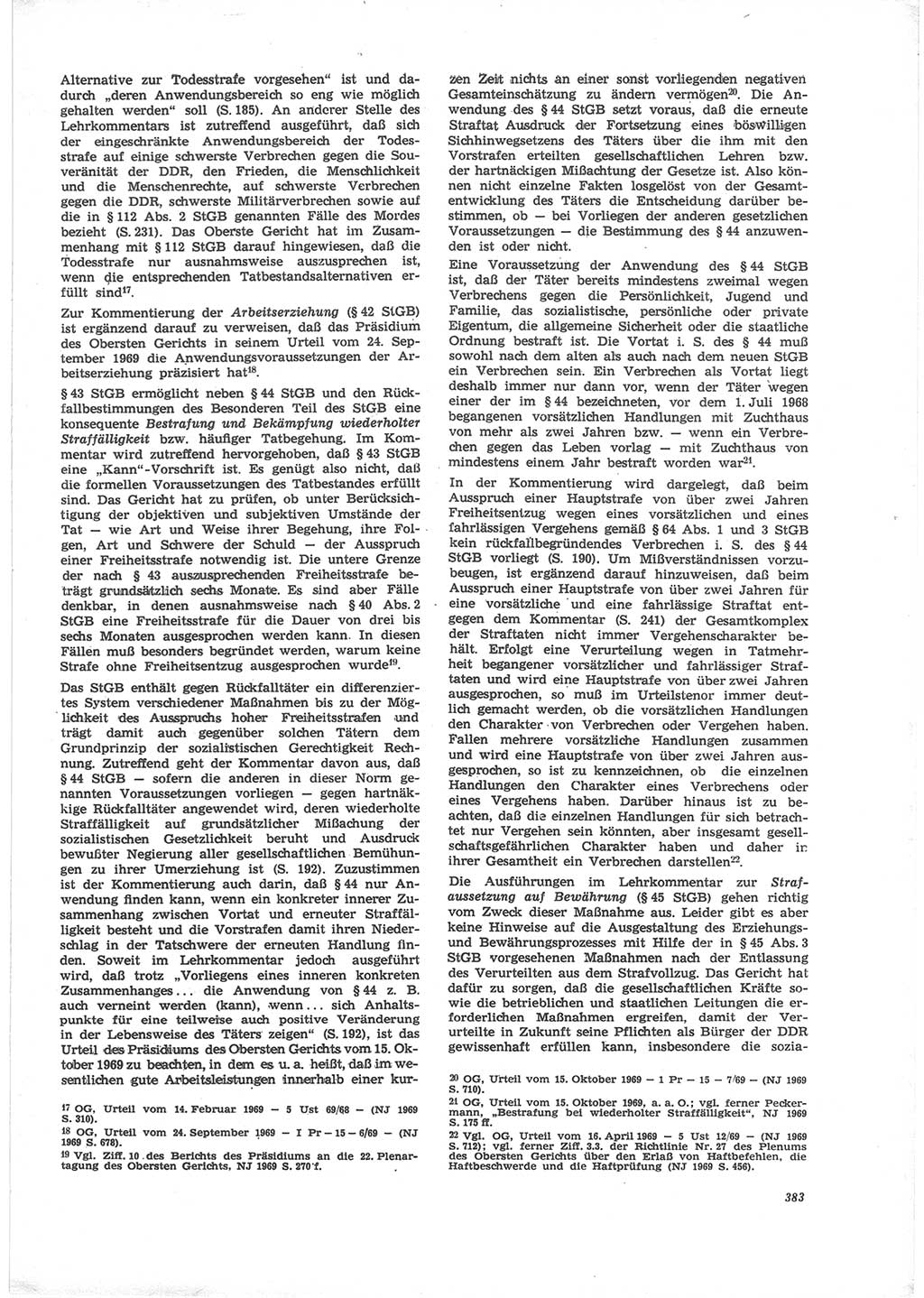 Neue Justiz (NJ), Zeitschrift für Recht und Rechtswissenschaft [Deutsche Demokratische Republik (DDR)], 24. Jahrgang 1970, Seite 383 (NJ DDR 1970, S. 383)