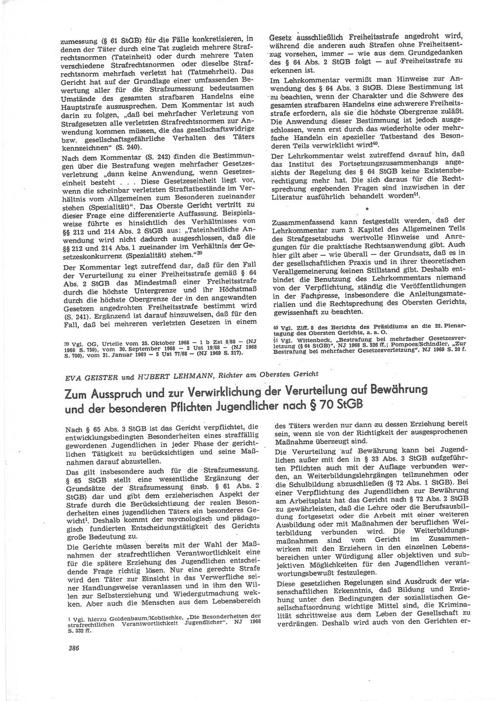 Neue Justiz (NJ), Zeitschrift für Recht und Rechtswissenschaft [Deutsche Demokratische Republik (DDR)], 24. Jahrgang 1970, Seite 386 (NJ DDR 1970, S. 386)