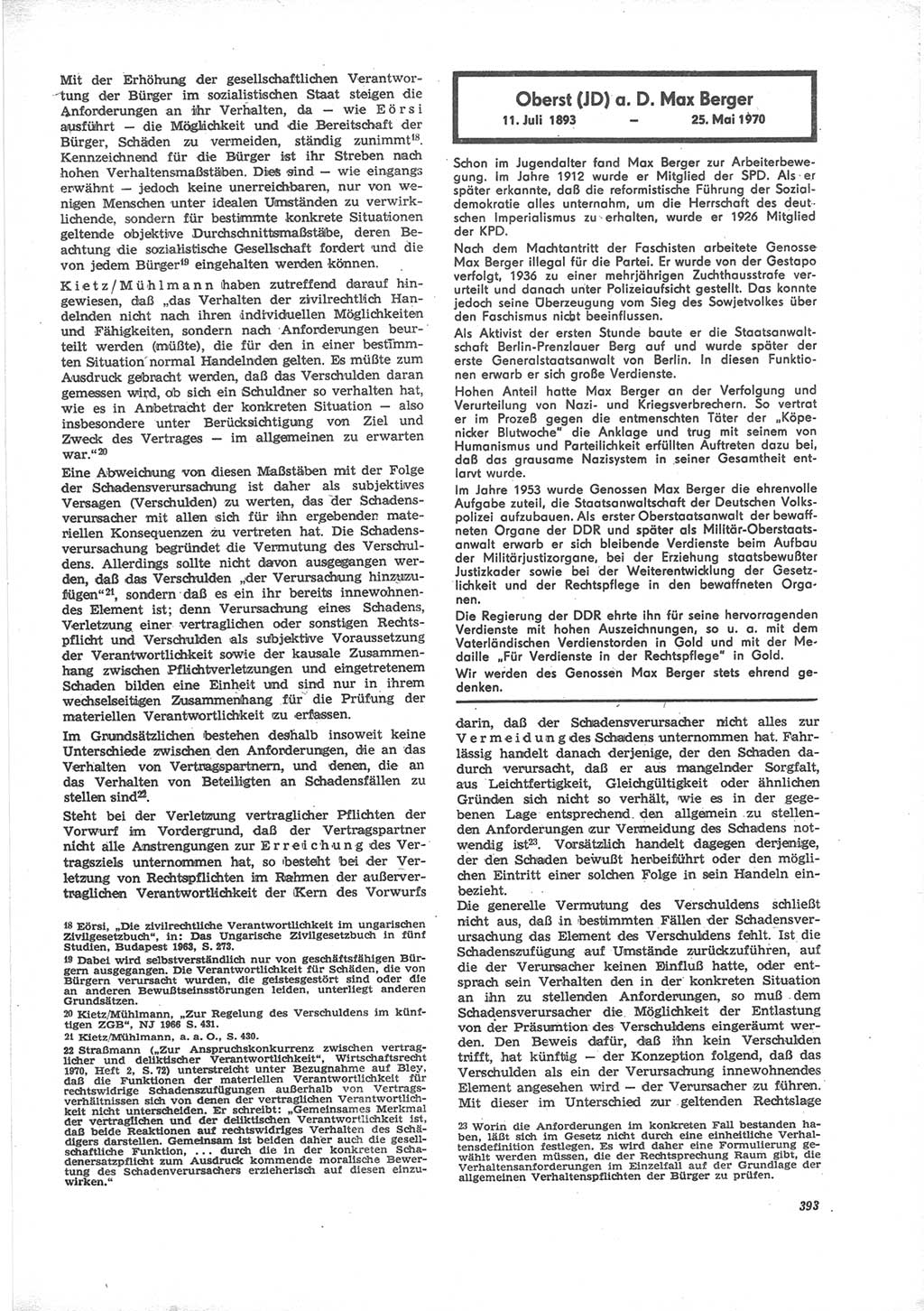 Neue Justiz (NJ), Zeitschrift für Recht und Rechtswissenschaft [Deutsche Demokratische Republik (DDR)], 24. Jahrgang 1970, Seite 393 (NJ DDR 1970, S. 393)