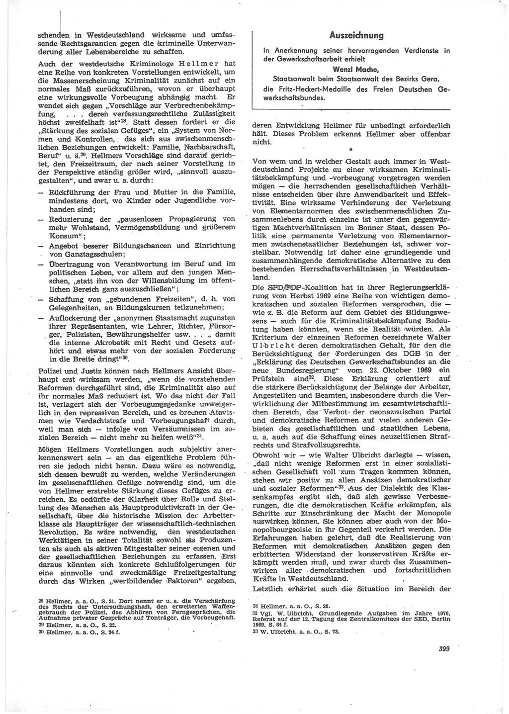 Neue Justiz (NJ), Zeitschrift für Recht und Rechtswissenschaft [Deutsche Demokratische Republik (DDR)], 24. Jahrgang 1970, Seite 399 (NJ DDR 1970, S. 399)