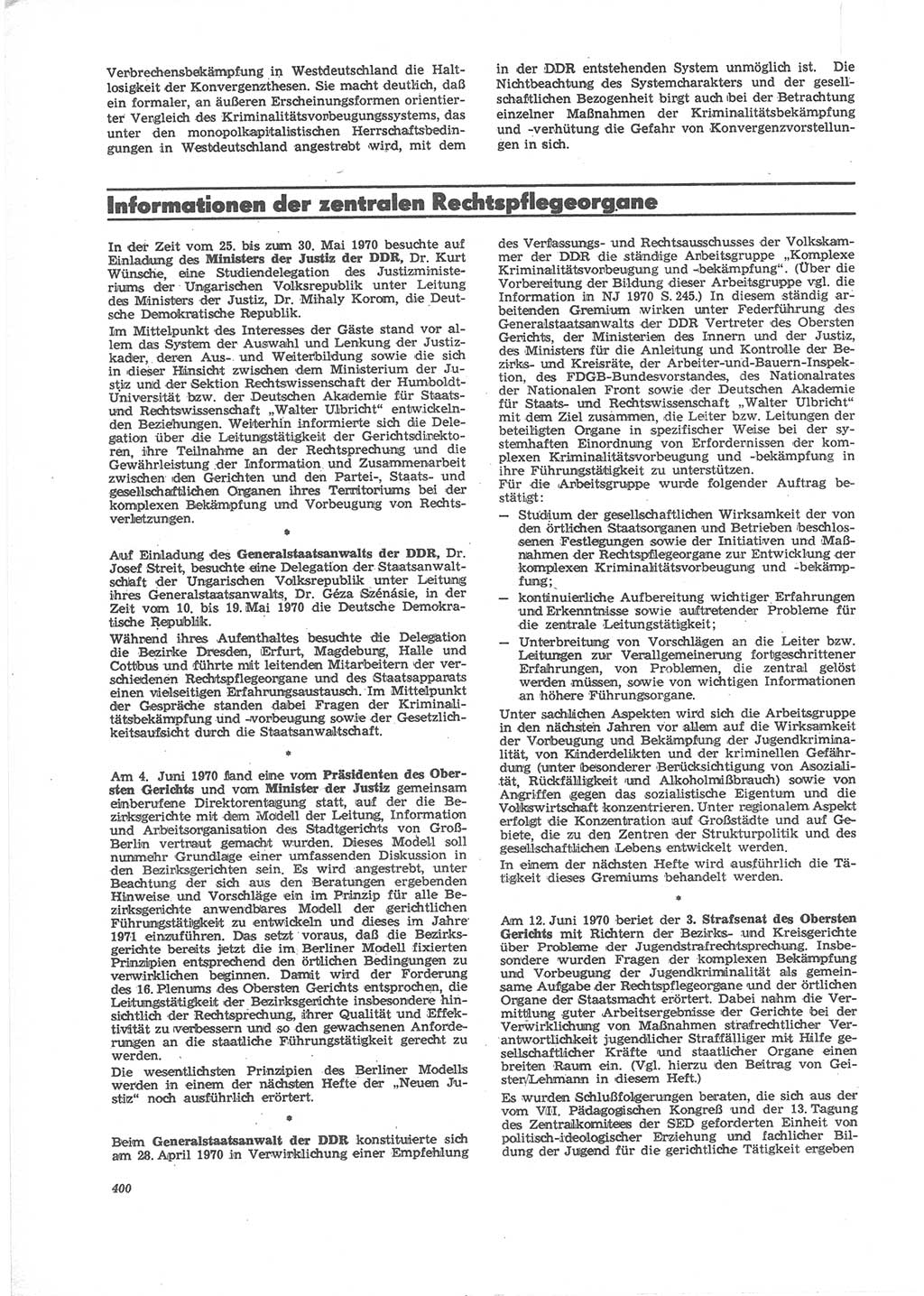 Neue Justiz (NJ), Zeitschrift für Recht und Rechtswissenschaft [Deutsche Demokratische Republik (DDR)], 24. Jahrgang 1970, Seite 400 (NJ DDR 1970, S. 400)