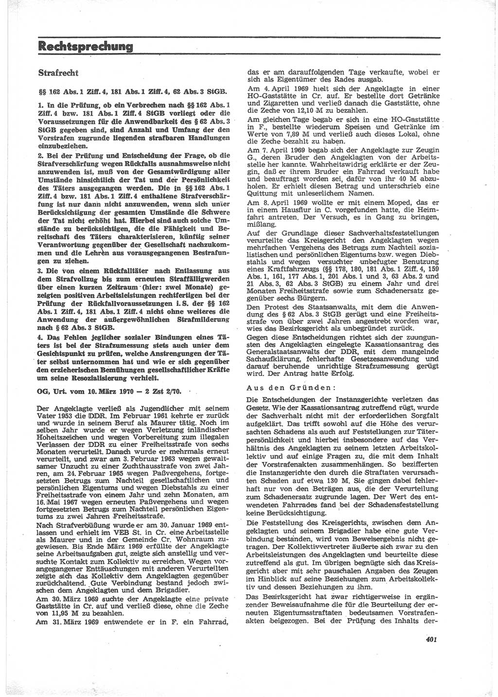 Neue Justiz (NJ), Zeitschrift für Recht und Rechtswissenschaft [Deutsche Demokratische Republik (DDR)], 24. Jahrgang 1970, Seite 401 (NJ DDR 1970, S. 401)