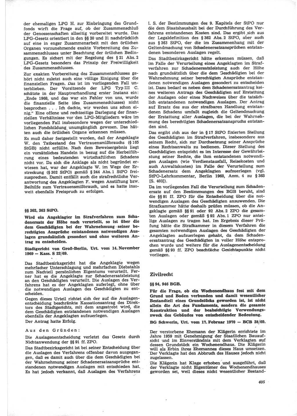 Neue Justiz (NJ), Zeitschrift für Recht und Rechtswissenschaft [Deutsche Demokratische Republik (DDR)], 24. Jahrgang 1970, Seite 405 (NJ DDR 1970, S. 405)