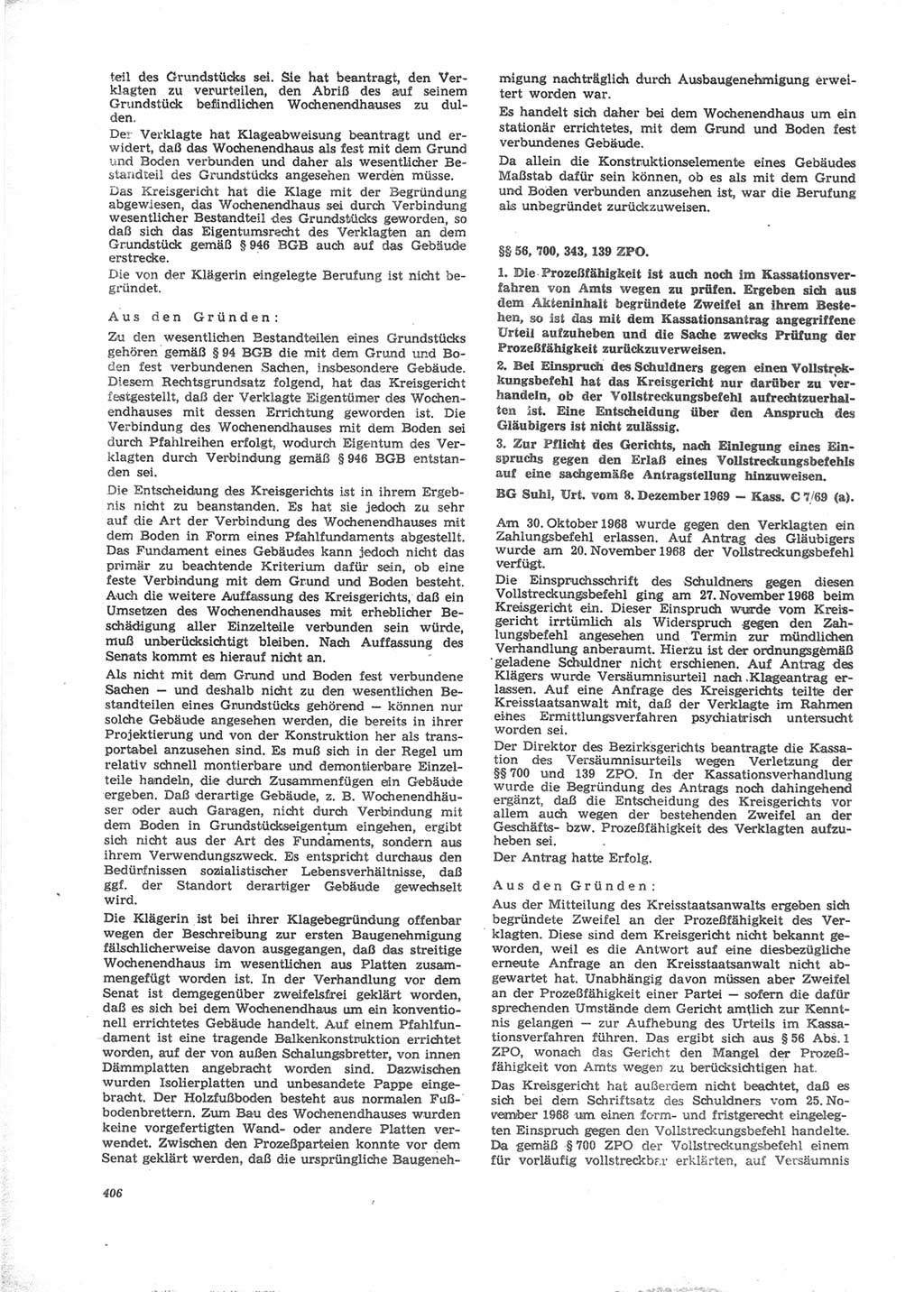 Neue Justiz (NJ), Zeitschrift für Recht und Rechtswissenschaft [Deutsche Demokratische Republik (DDR)], 24. Jahrgang 1970, Seite 406 (NJ DDR 1970, S. 406)