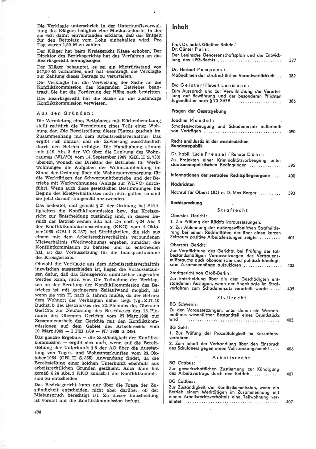 Neue Justiz (NJ), Zeitschrift für Recht und Rechtswissenschaft [Deutsche Demokratische Republik (DDR)], 24. Jahrgang 1970, Seite 408 (NJ DDR 1970, S. 408)