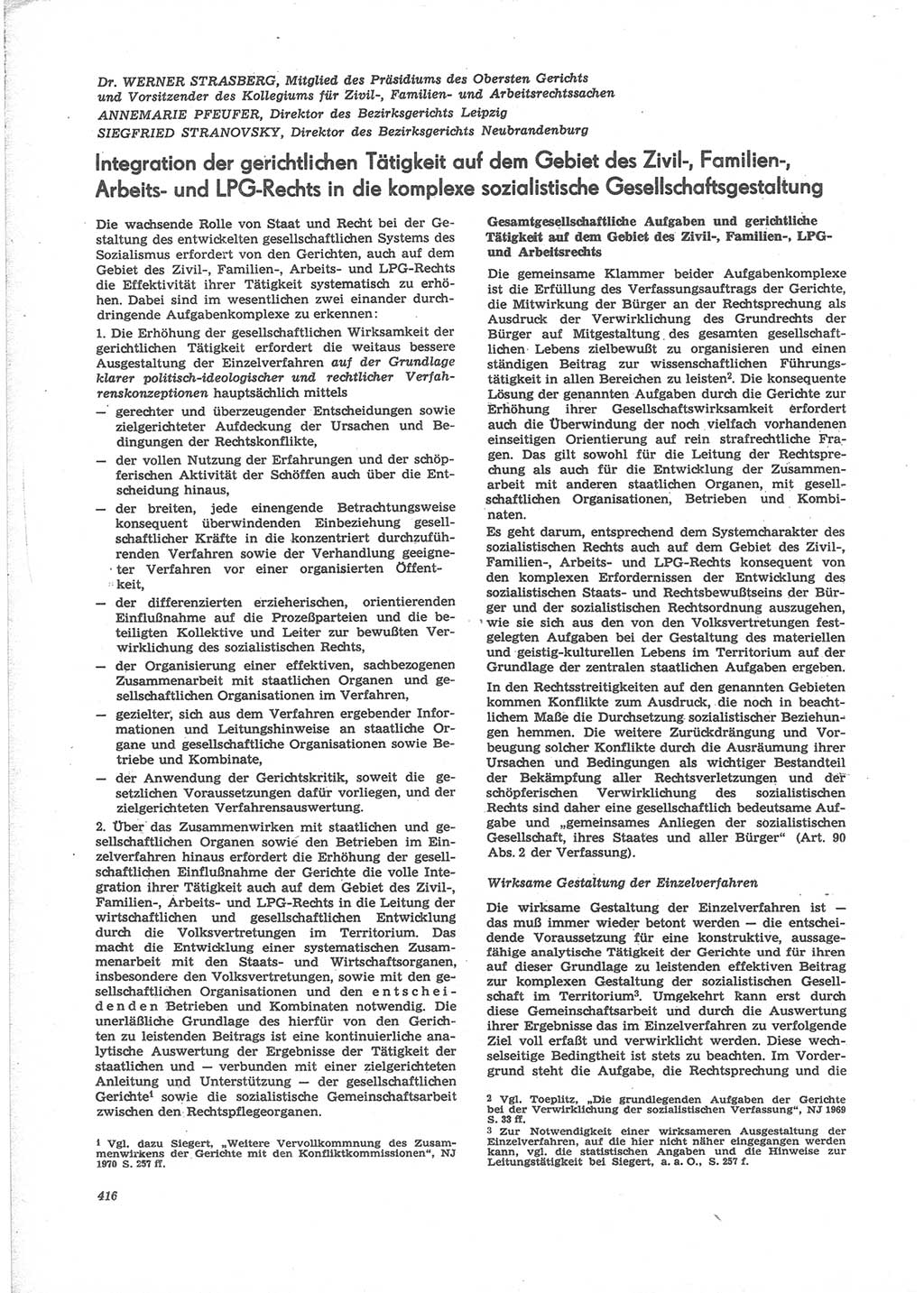 Neue Justiz (NJ), Zeitschrift für Recht und Rechtswissenschaft [Deutsche Demokratische Republik (DDR)], 24. Jahrgang 1970, Seite 416 (NJ DDR 1970, S. 416)