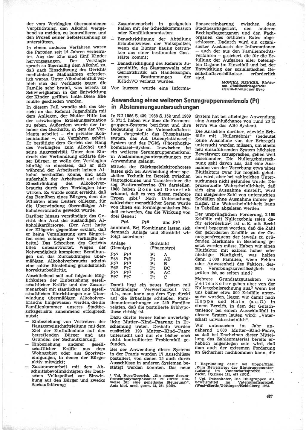 Neue Justiz (NJ), Zeitschrift für Recht und Rechtswissenschaft [Deutsche Demokratische Republik (DDR)], 24. Jahrgang 1970, Seite 427 (NJ DDR 1970, S. 427)