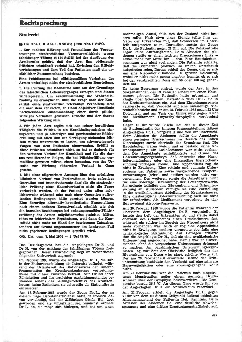 Neue Justiz (NJ), Zeitschrift für Recht und Rechtswissenschaft [Deutsche Demokratische Republik (DDR)], 24. Jahrgang 1970, Seite 429 (NJ DDR 1970, S. 429)