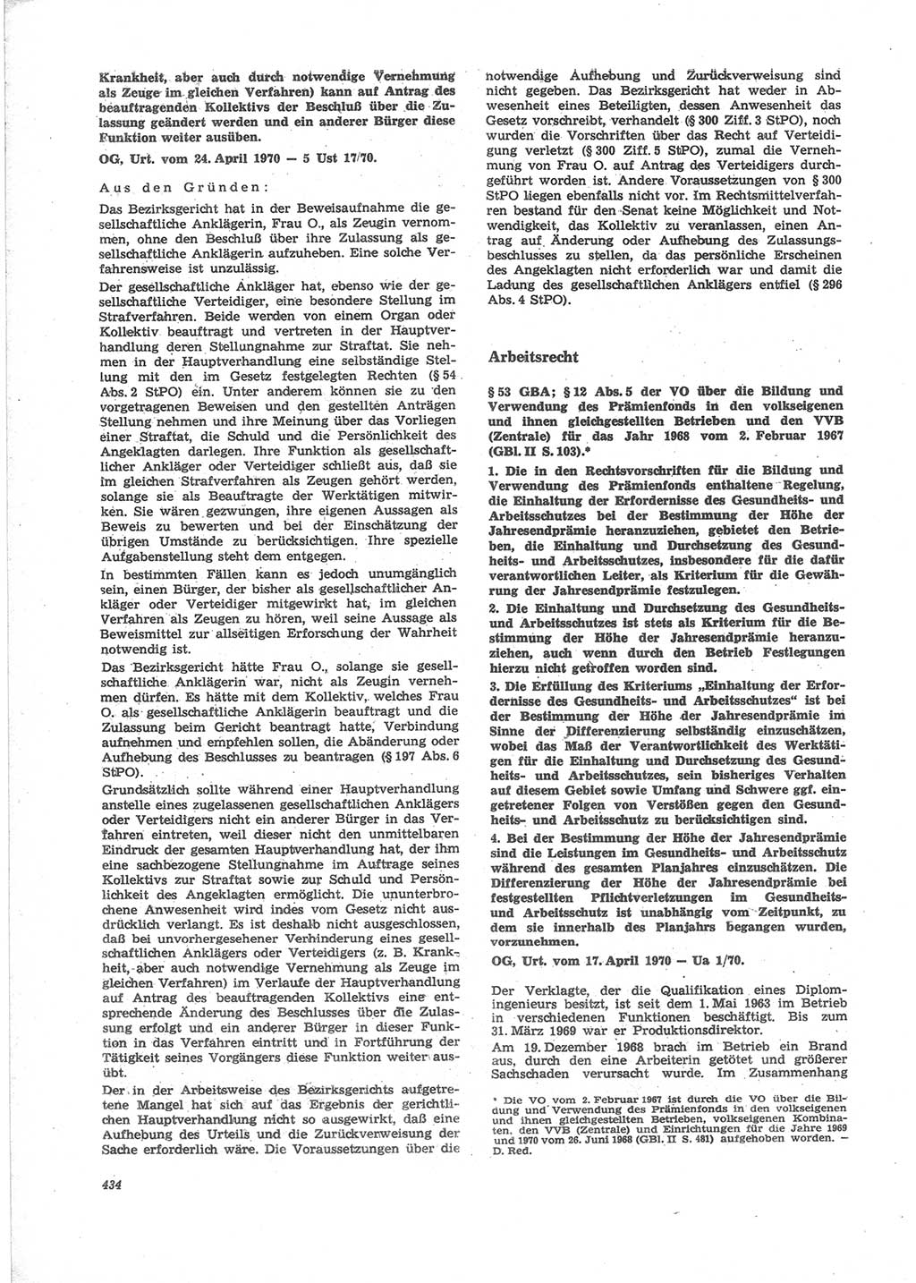 Neue Justiz (NJ), Zeitschrift für Recht und Rechtswissenschaft [Deutsche Demokratische Republik (DDR)], 24. Jahrgang 1970, Seite 434 (NJ DDR 1970, S. 434)