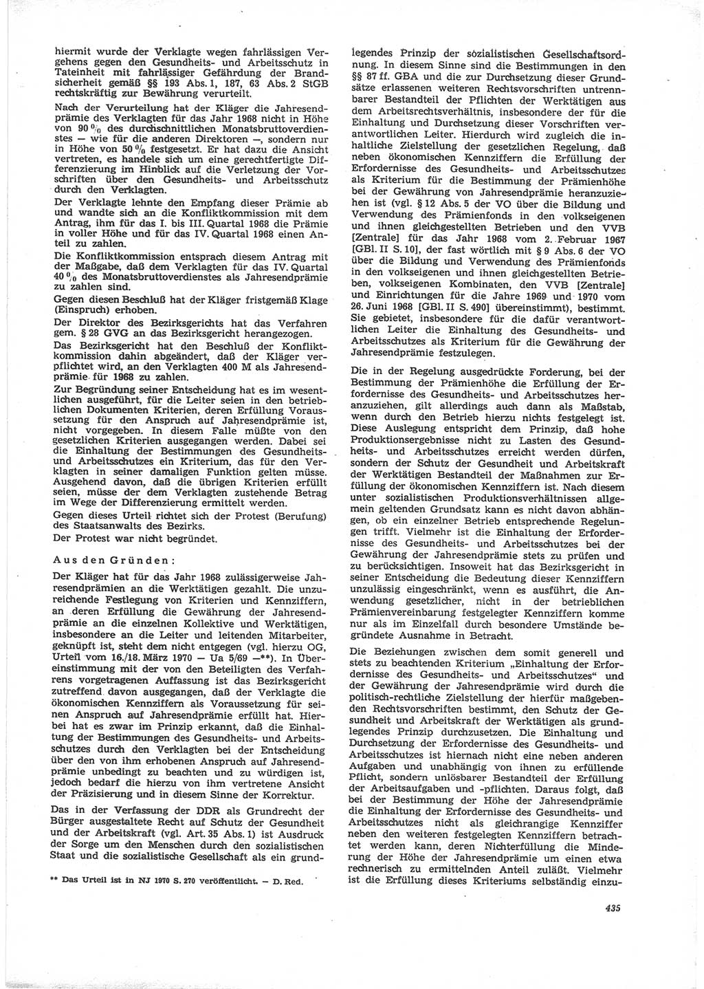 Neue Justiz (NJ), Zeitschrift für Recht und Rechtswissenschaft [Deutsche Demokratische Republik (DDR)], 24. Jahrgang 1970, Seite 435 (NJ DDR 1970, S. 435)