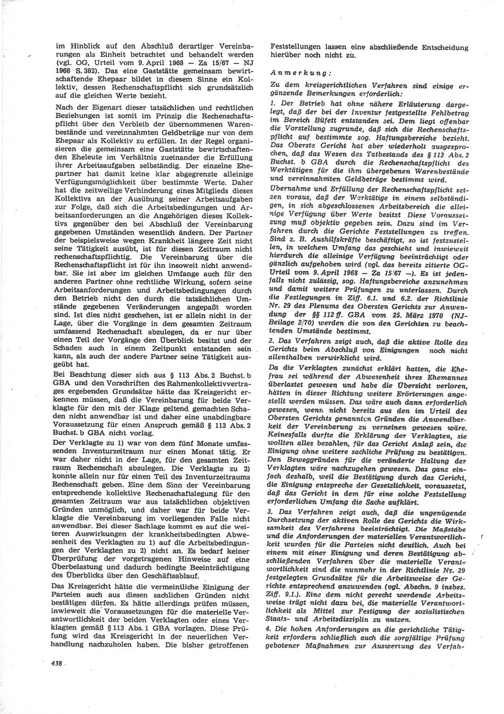 Neue Justiz (NJ), Zeitschrift für Recht und Rechtswissenschaft [Deutsche Demokratische Republik (DDR)], 24. Jahrgang 1970, Seite 438 (NJ DDR 1970, S. 438)