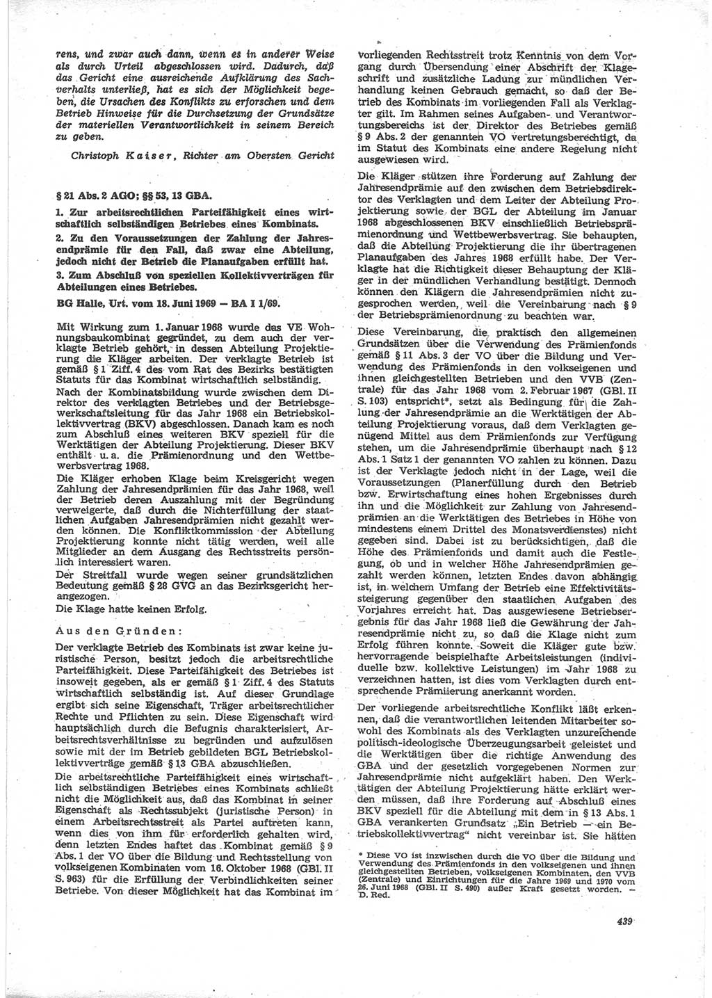 Neue Justiz (NJ), Zeitschrift für Recht und Rechtswissenschaft [Deutsche Demokratische Republik (DDR)], 24. Jahrgang 1970, Seite 439 (NJ DDR 1970, S. 439)