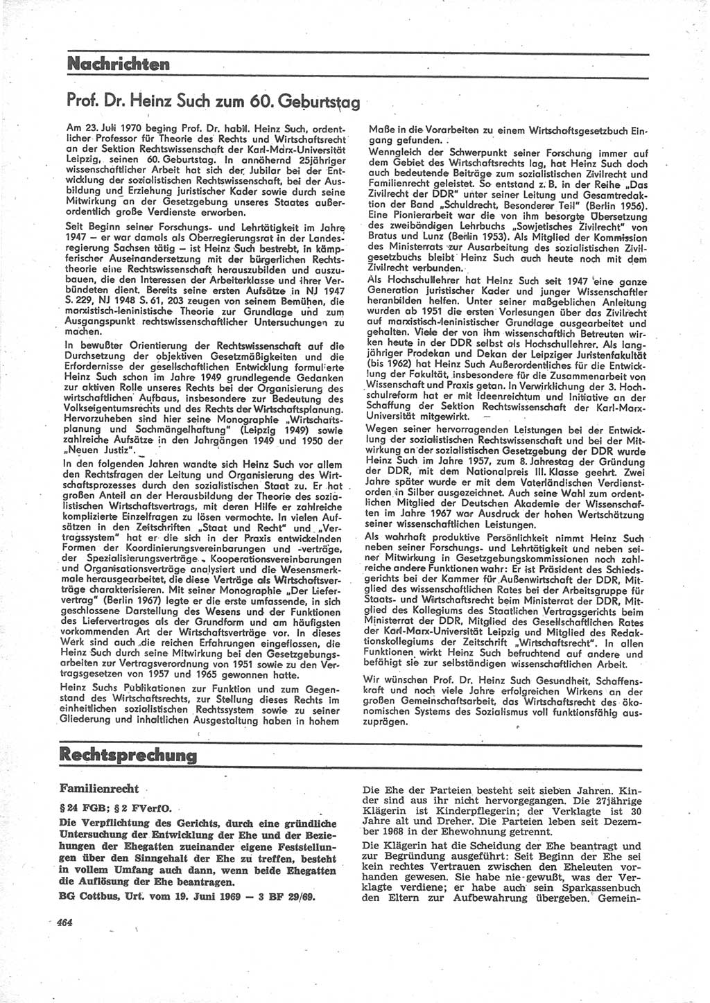 Neue Justiz (NJ), Zeitschrift für Recht und Rechtswissenschaft [Deutsche Demokratische Republik (DDR)], 24. Jahrgang 1970, Seite 464 (NJ DDR 1970, S. 464)