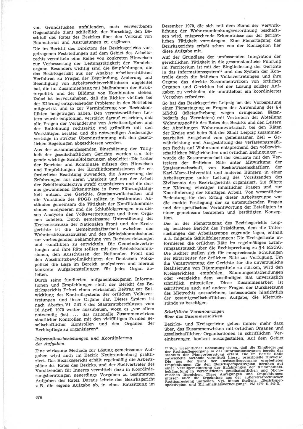 Neue Justiz (NJ), Zeitschrift für Recht und Rechtswissenschaft [Deutsche Demokratische Republik (DDR)], 24. Jahrgang 1970, Seite 476 (NJ DDR 1970, S. 476)
