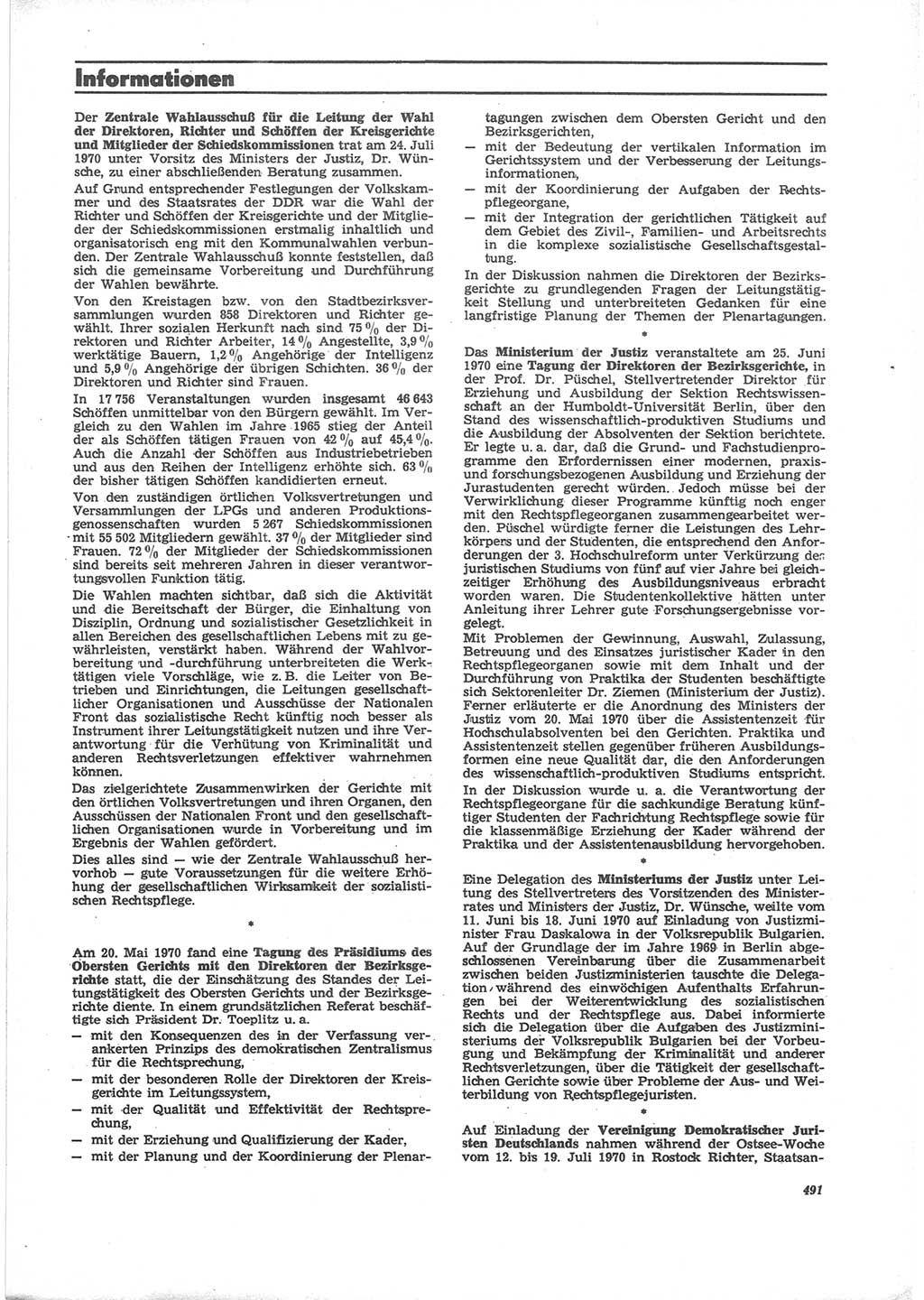 Neue Justiz (NJ), Zeitschrift für Recht und Rechtswissenschaft [Deutsche Demokratische Republik (DDR)], 24. Jahrgang 1970, Seite 491 (NJ DDR 1970, S. 491)