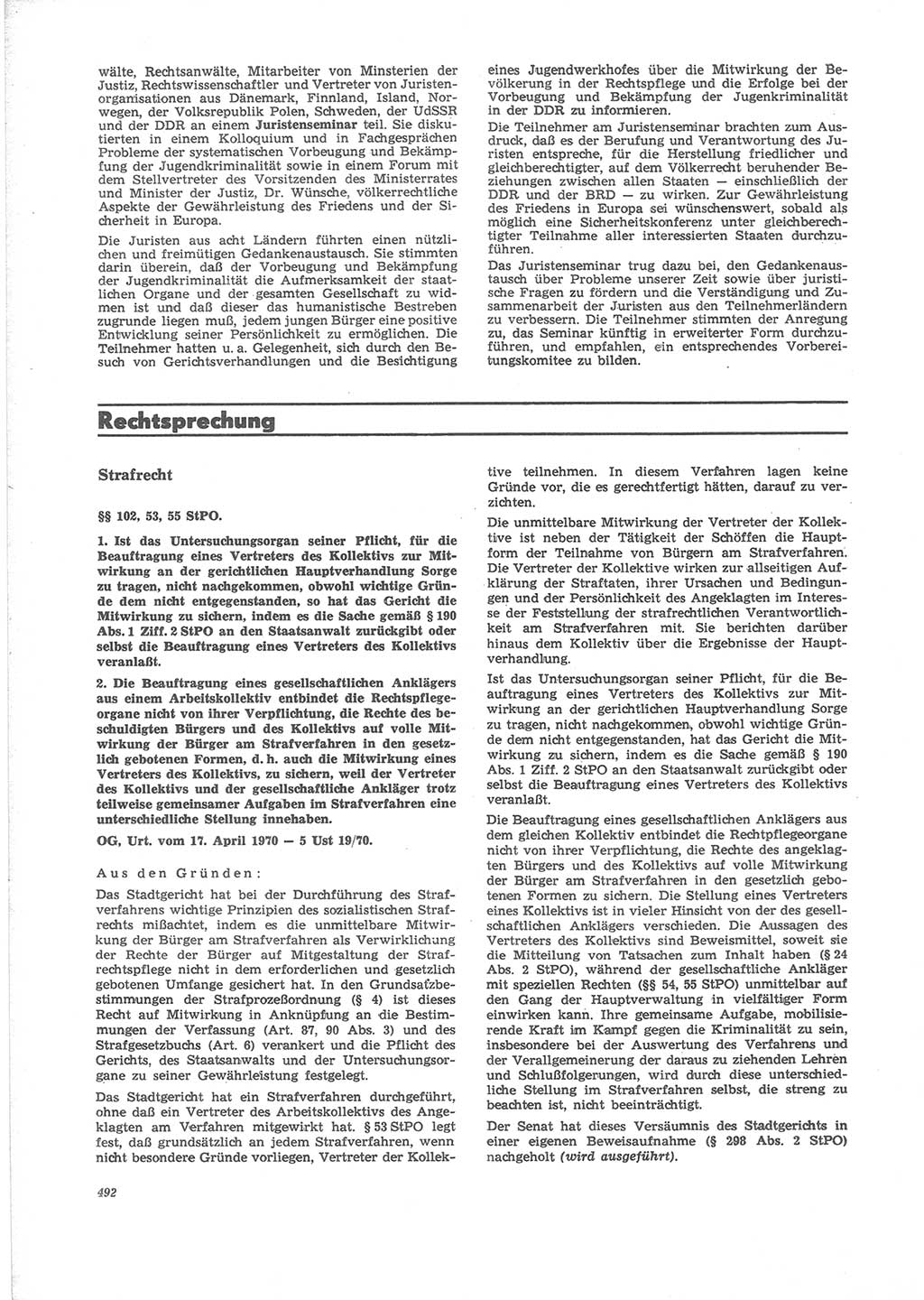 Neue Justiz (NJ), Zeitschrift für Recht und Rechtswissenschaft [Deutsche Demokratische Republik (DDR)], 24. Jahrgang 1970, Seite 492 (NJ DDR 1970, S. 492)
