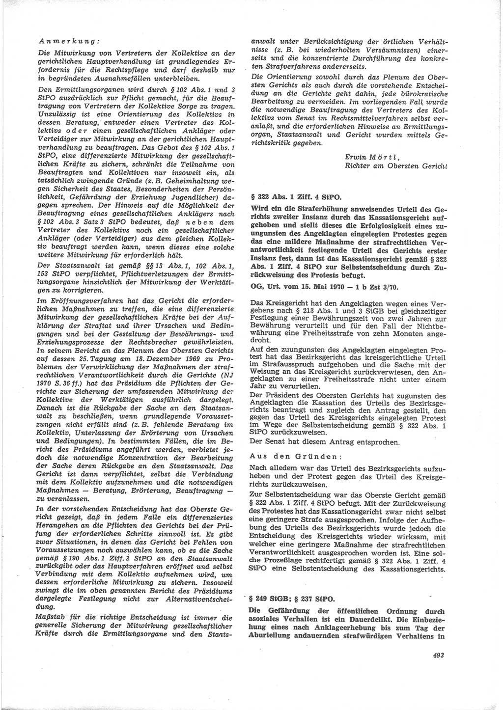 Neue Justiz (NJ), Zeitschrift für Recht und Rechtswissenschaft [Deutsche Demokratische Republik (DDR)], 24. Jahrgang 1970, Seite 493 (NJ DDR 1970, S. 493)