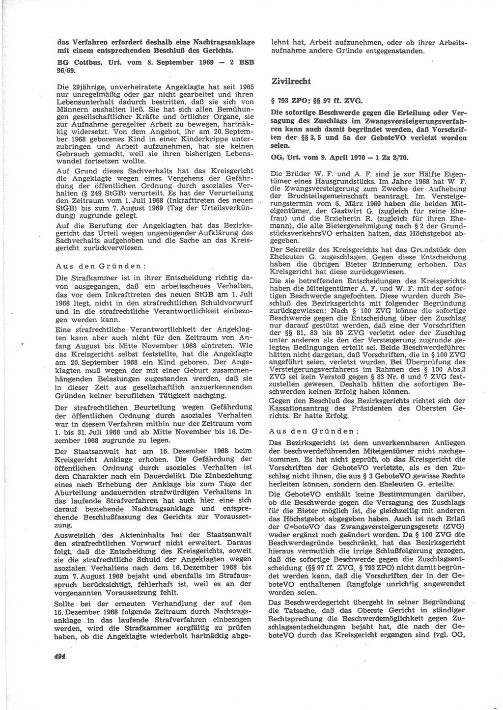 Neue Justiz (NJ), Zeitschrift für Recht und Rechtswissenschaft [Deutsche Demokratische Republik (DDR)], 24. Jahrgang 1970, Seite 494 (NJ DDR 1970, S. 494)